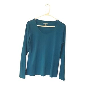 COMPANY ELLEN TRACY WOMENS LARGE BLUE SCOOP NECK SHIRT